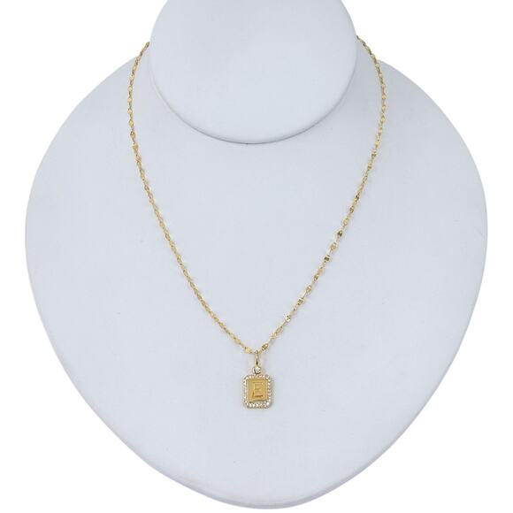 Gold-Tone Sterling Silver E Initial Cubic Zirconia Tinsel Chain Necklace 16"-18" - Picture 5 of 7